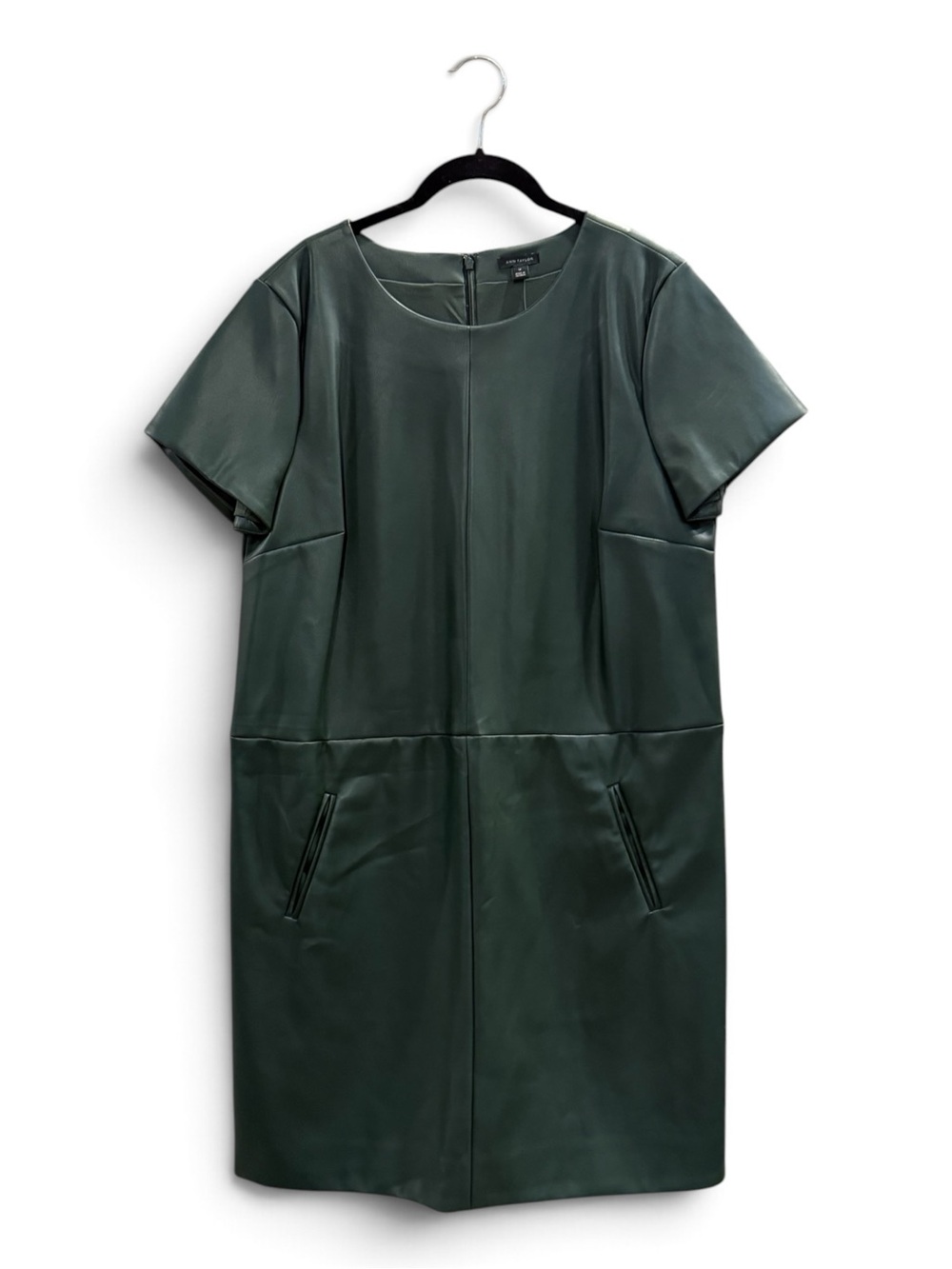 Ann Taylor Green Faux-Leather Shift Dress